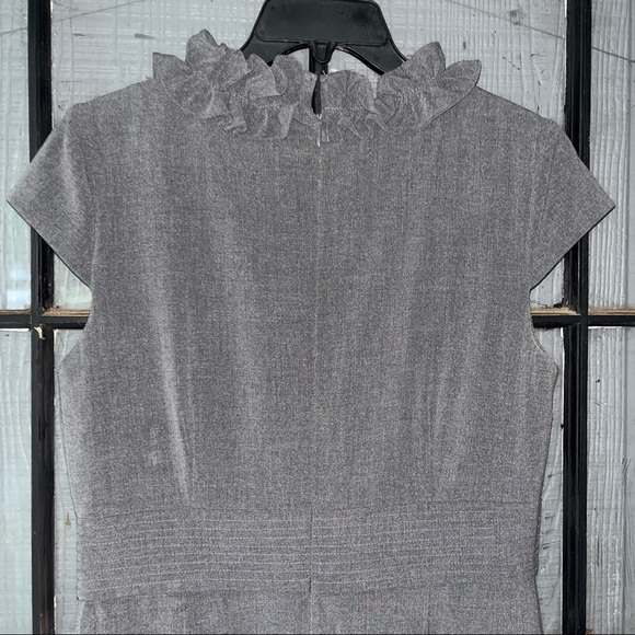 Sandra Darren dress, solid gray with ruffled V-neckline, zipper in back - Picture 5 of 10